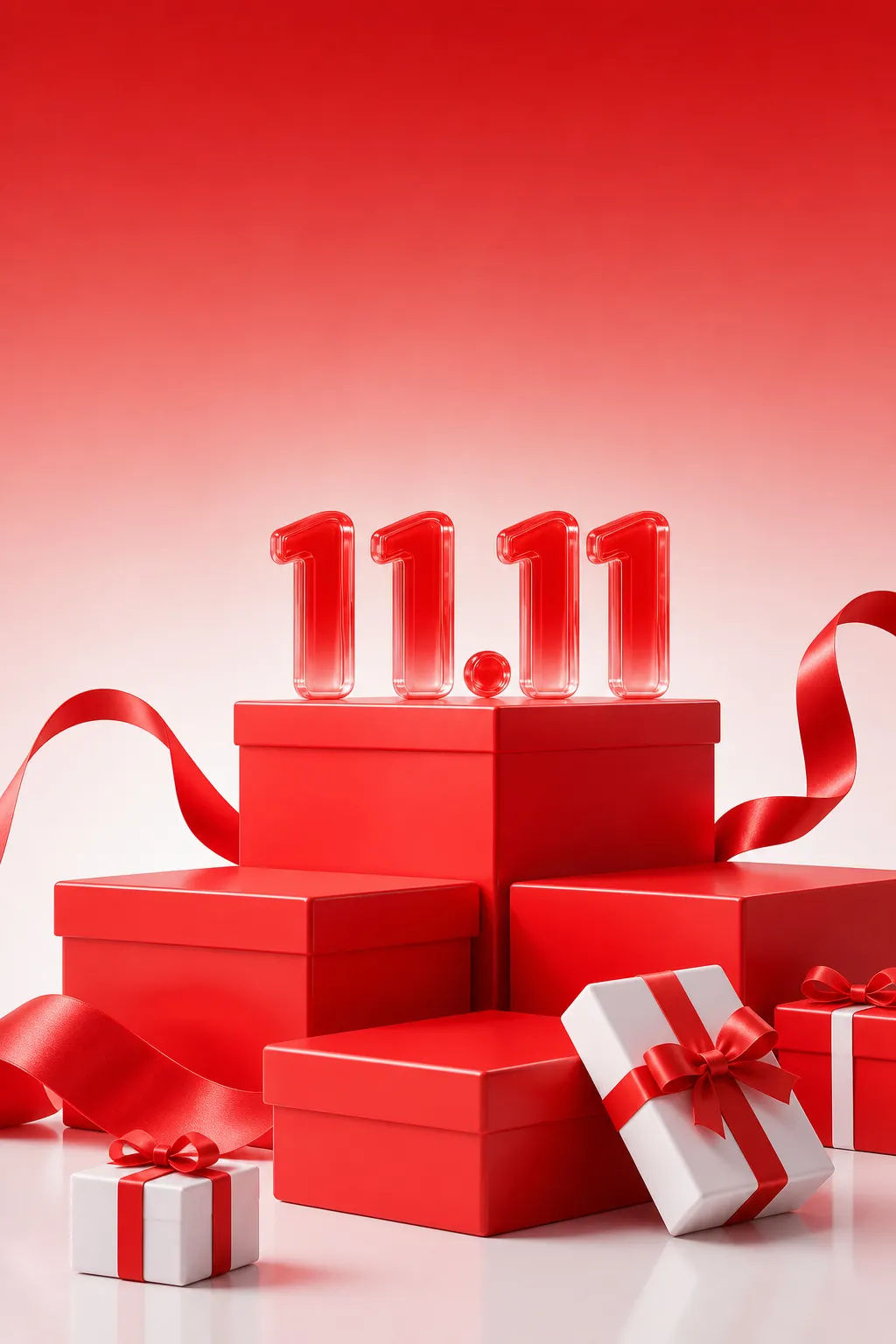 11.11 Shopping Festival Red Gift Boxes Display｜AI Image Generation Prompts