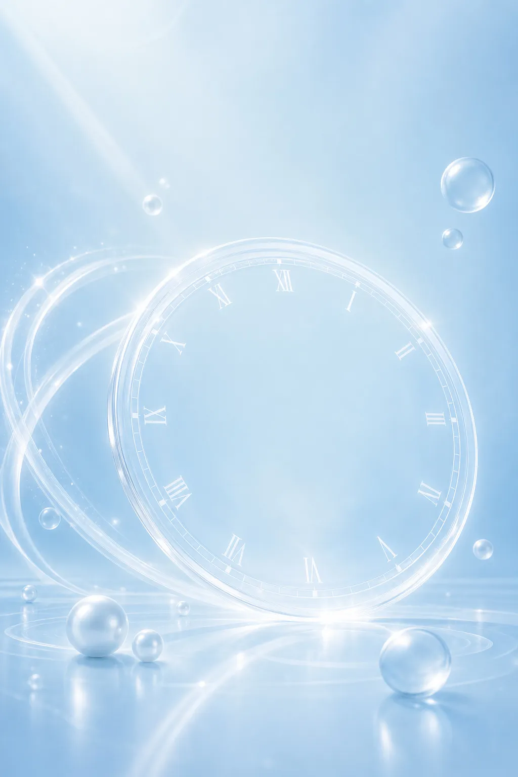 Transparent Clock Face with Roman Numerals on Blue｜AI Image Generation Prompts