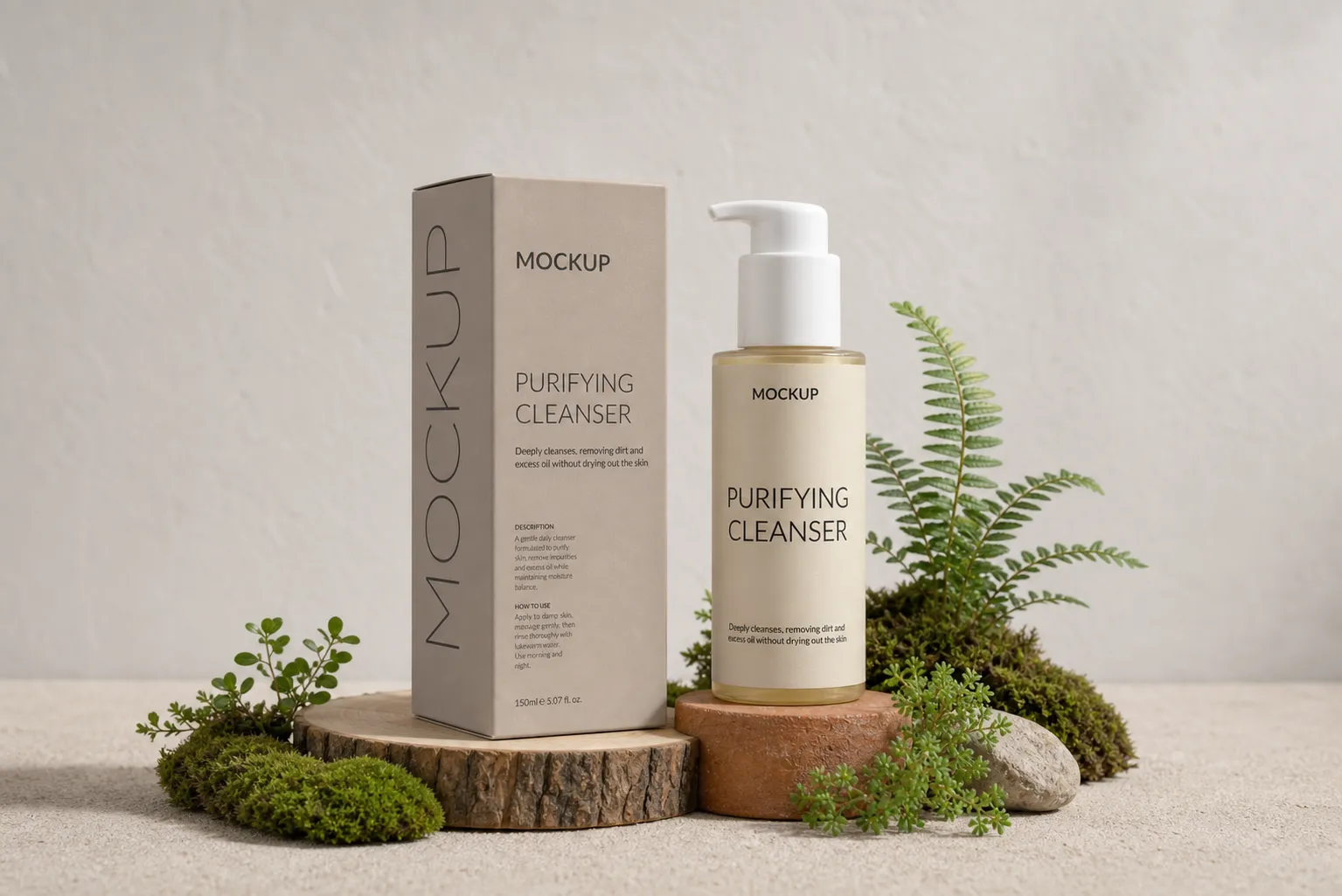 Purifying Cleanser Mockup with Box and Bottle｜AI Image Generation Prompts