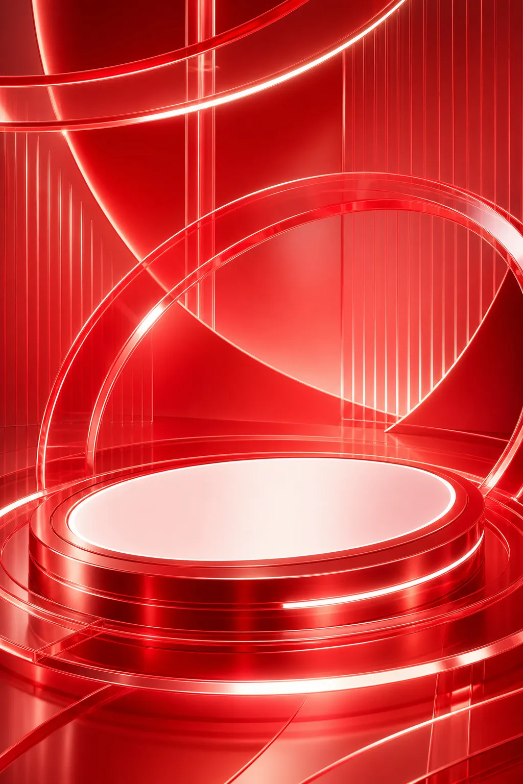 Red Futuristic Circular Podium Stage Background｜AI Image Generation Prompts