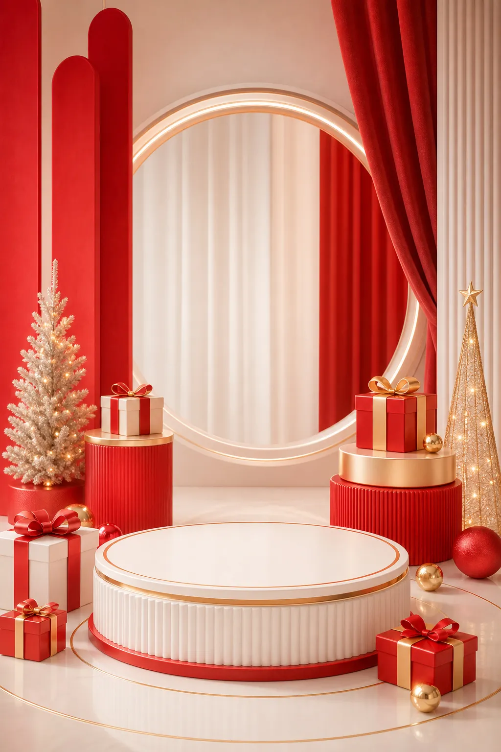 Festive Christmas Product Display Podium with Gifts｜AI Image Generation Prompts