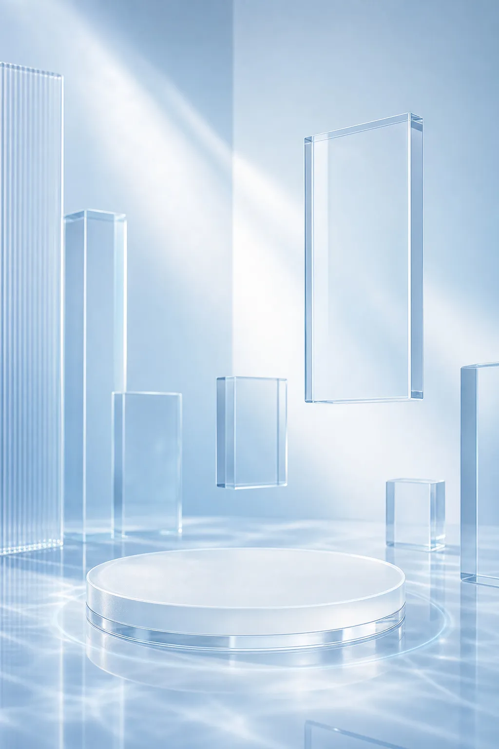 Blue Glass Podium Product Display Background｜AI Image Generation Prompts