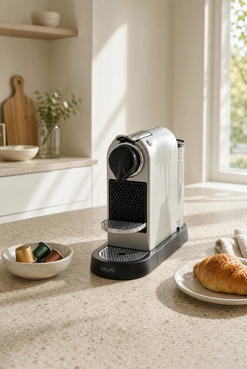 White Krups Coffee Machine in Sunny Kitchen｜AI Image Generation Prompts
