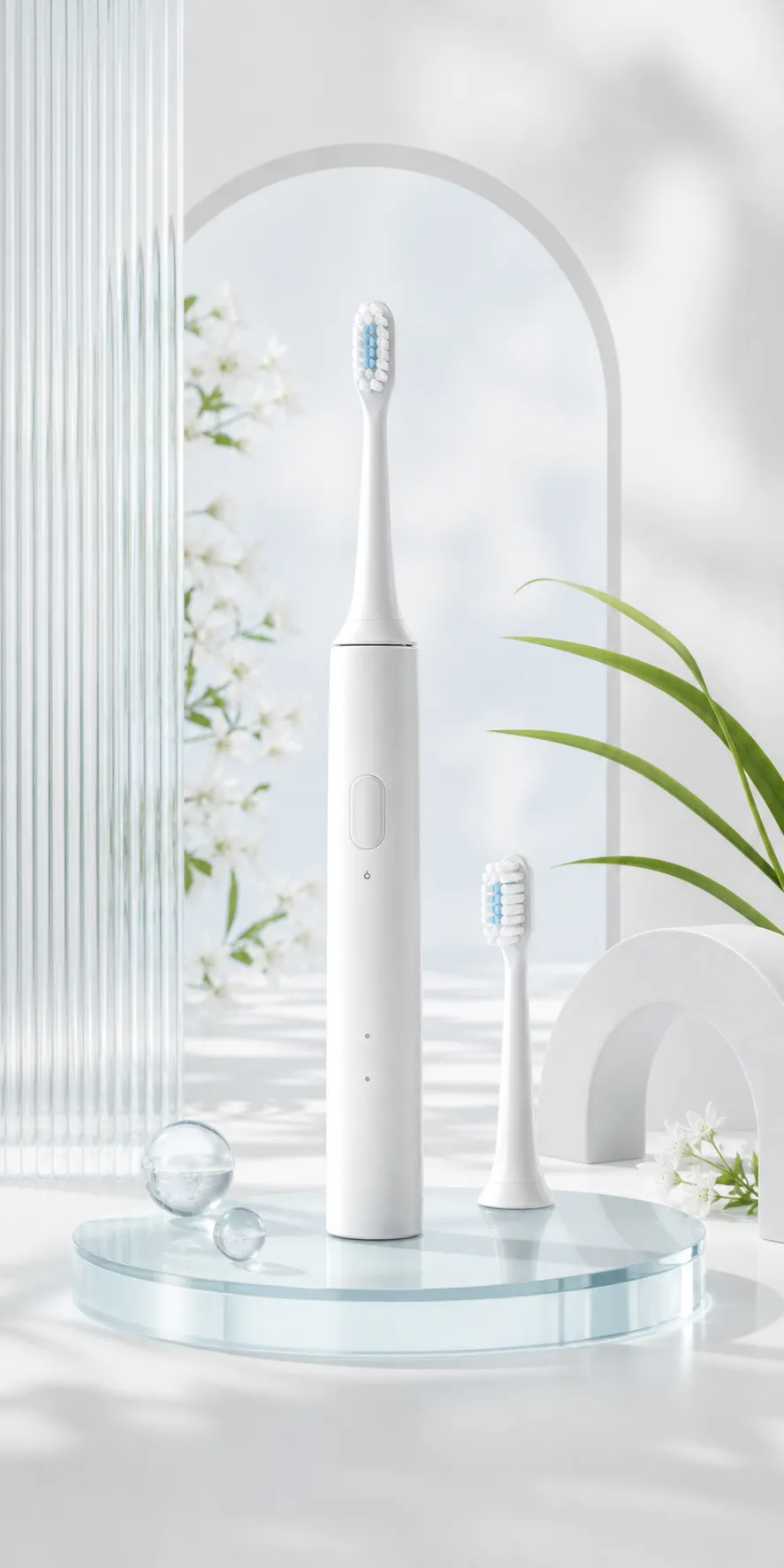 White Electric Toothbrush with Spare Head Display｜AI Image Generation Prompts