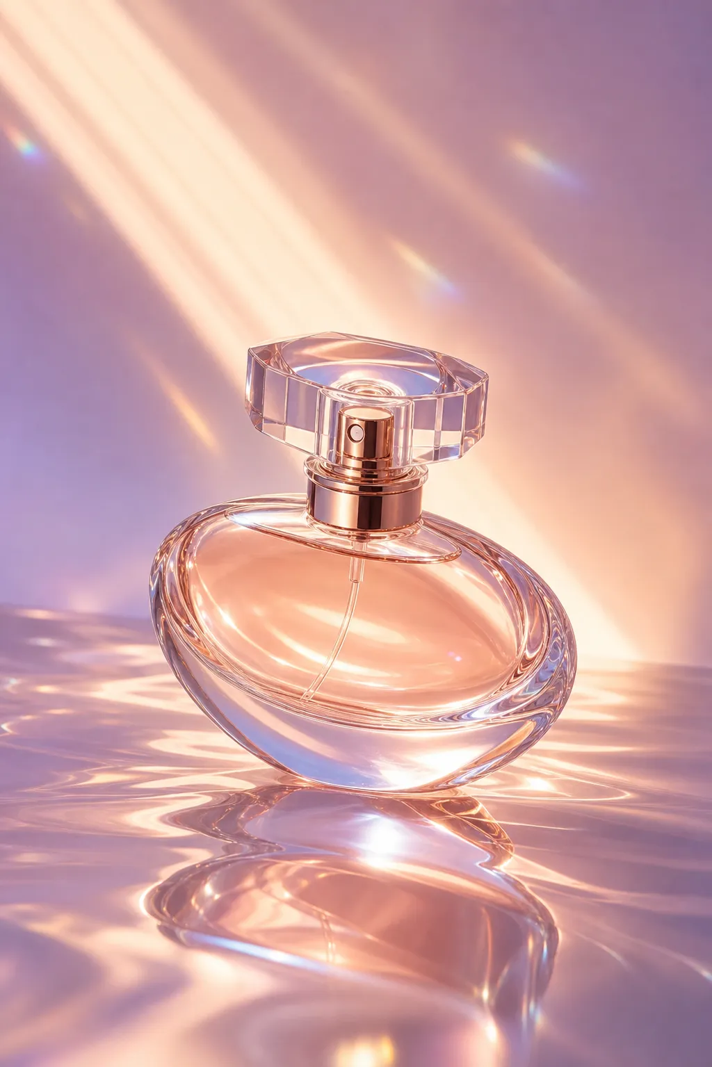 Luxury glass perfume bottle with pink liquid｜AI Image Generation Prompts