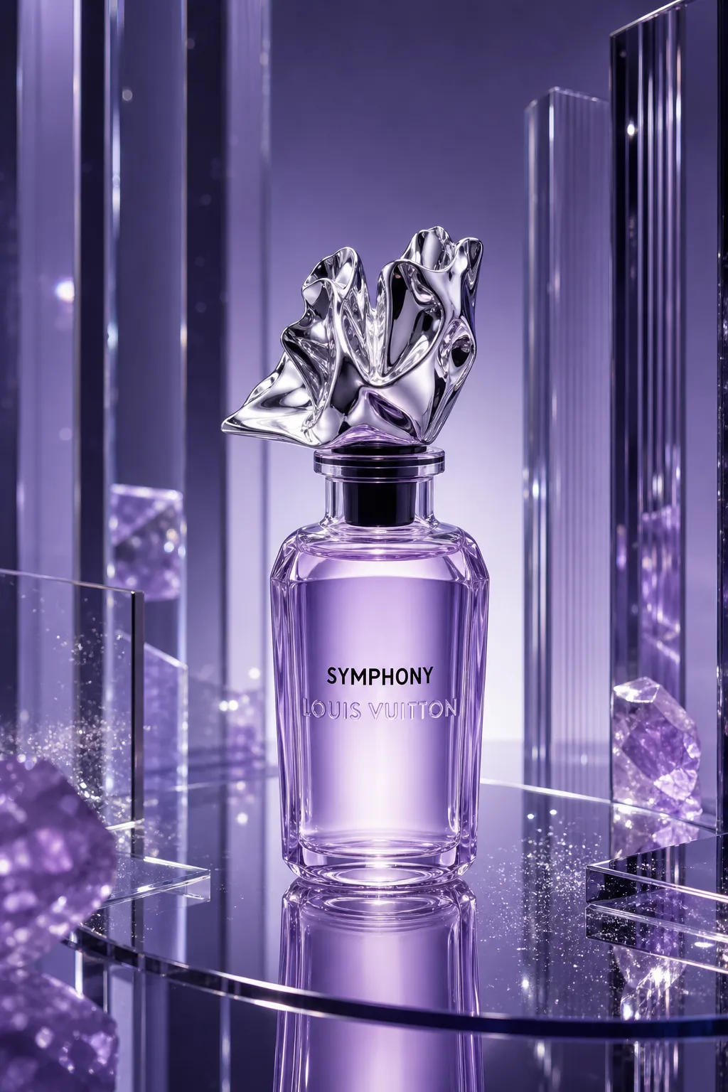 Louis Vuitton Symphony Perfume Bottle with Silver Cap｜AI Image Generation Prompts