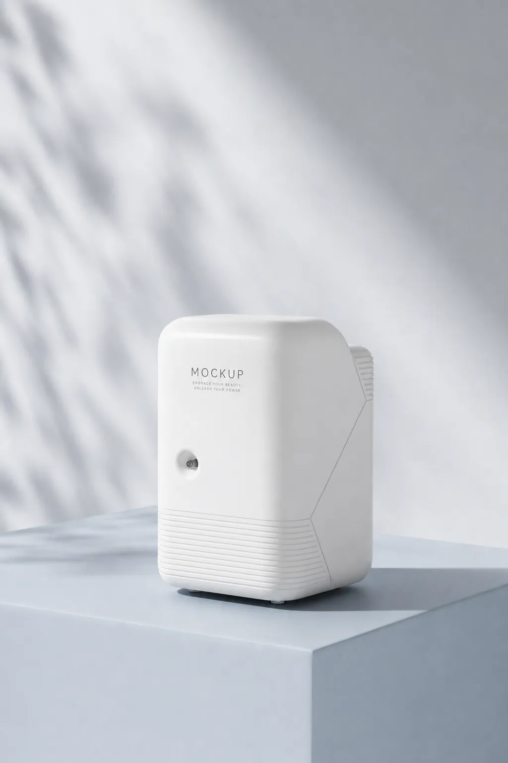 Minimalist white device mockup on pedestal｜AI Image Generation Prompts