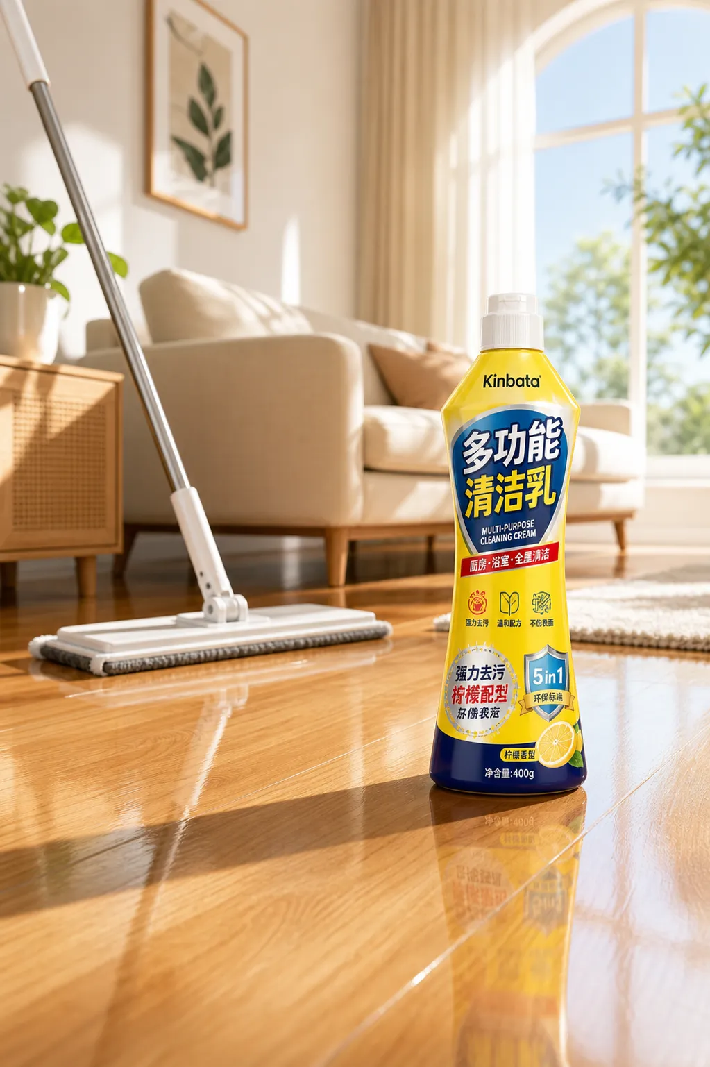 Kinbata Multi-Purpose Cleaning Cream on Wooden Floor｜AI Image Generation Prompts