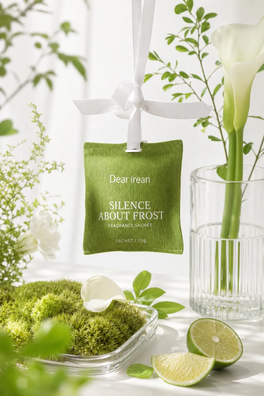 Green Fragrance Sachet with Lime and Moss Decor｜AI Image Generation Prompts
