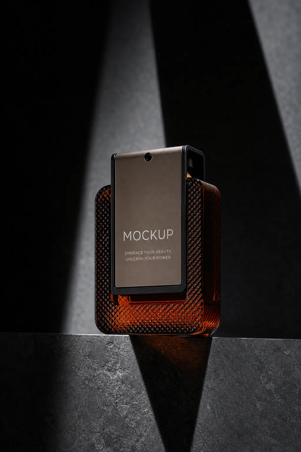 Luxury Amber Perfume Bottle Mockup in Spotlight｜AI Image Generation Prompts