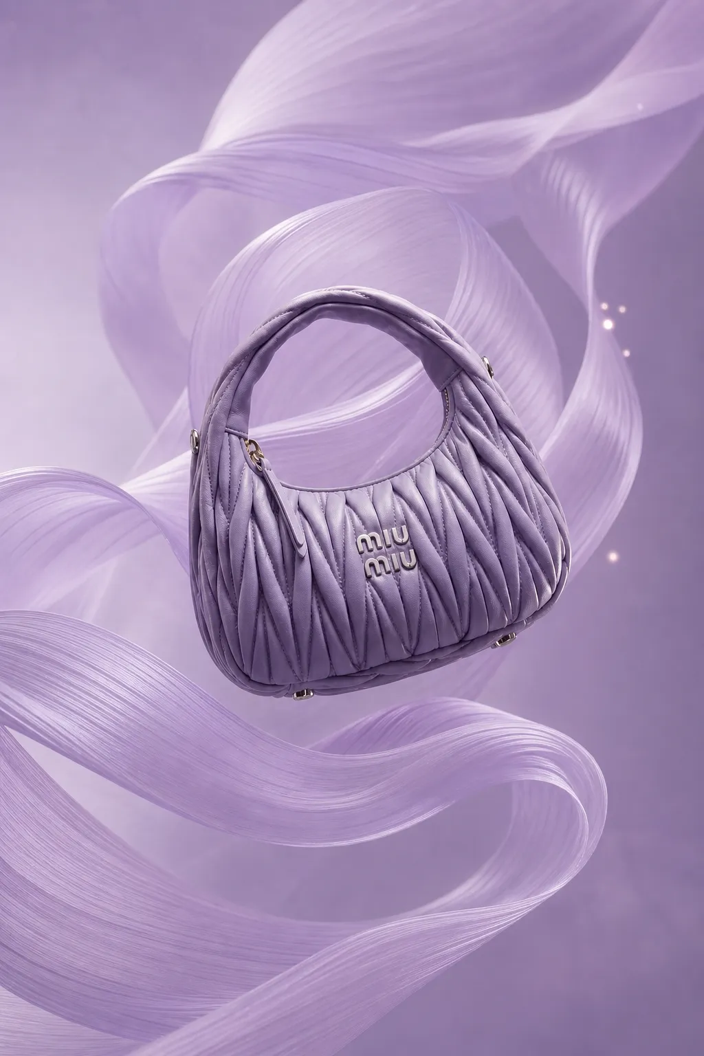 Purple Miu Miu Quilted Handbag on Abstract Background｜AI Image Generation Prompts