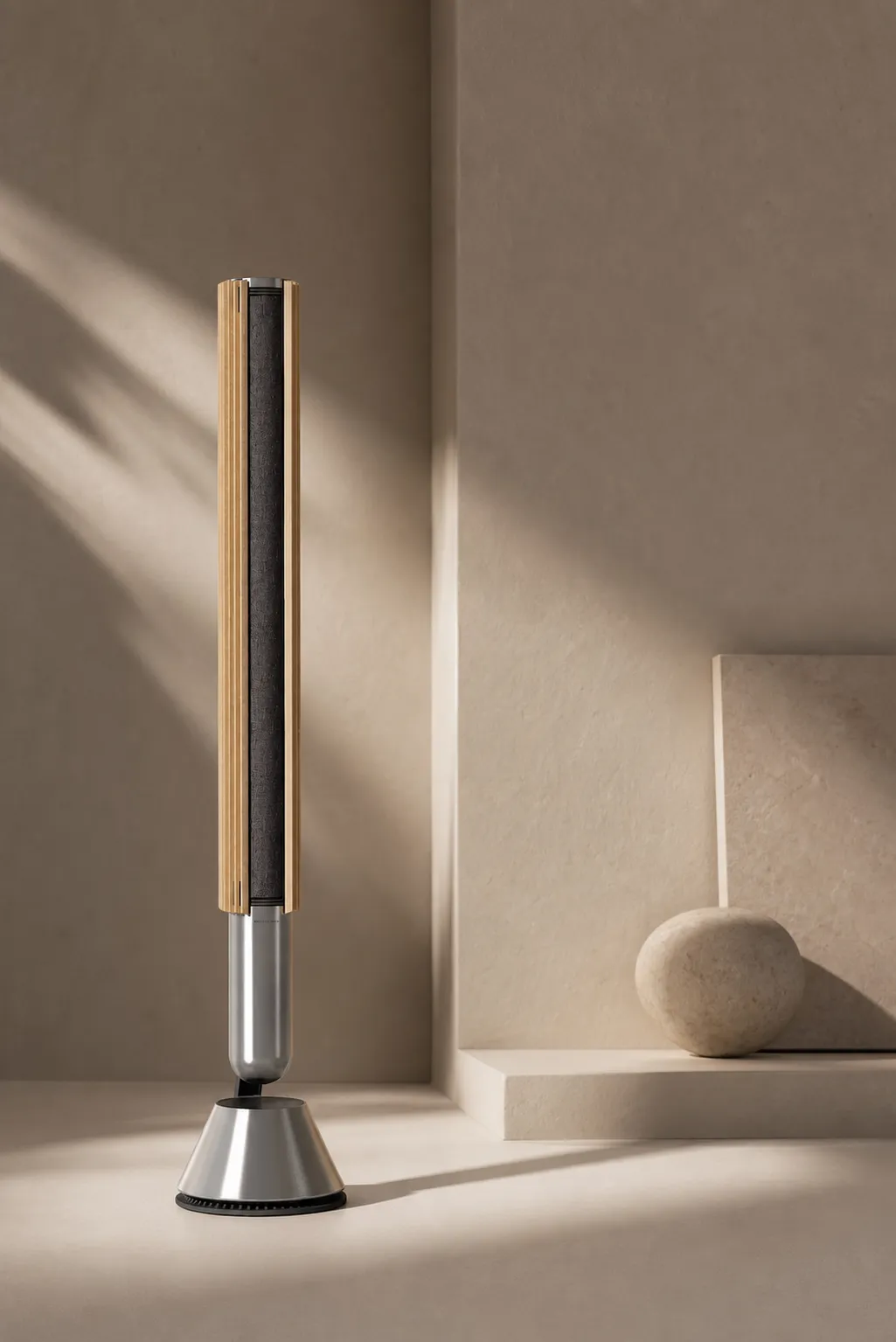 Modern minimalist wooden tower speaker design｜AI Image Generation Prompts