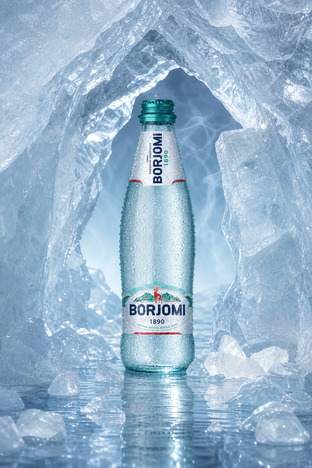 Borjomi mineral water bottle in ice cave｜AI Image Generation Prompts