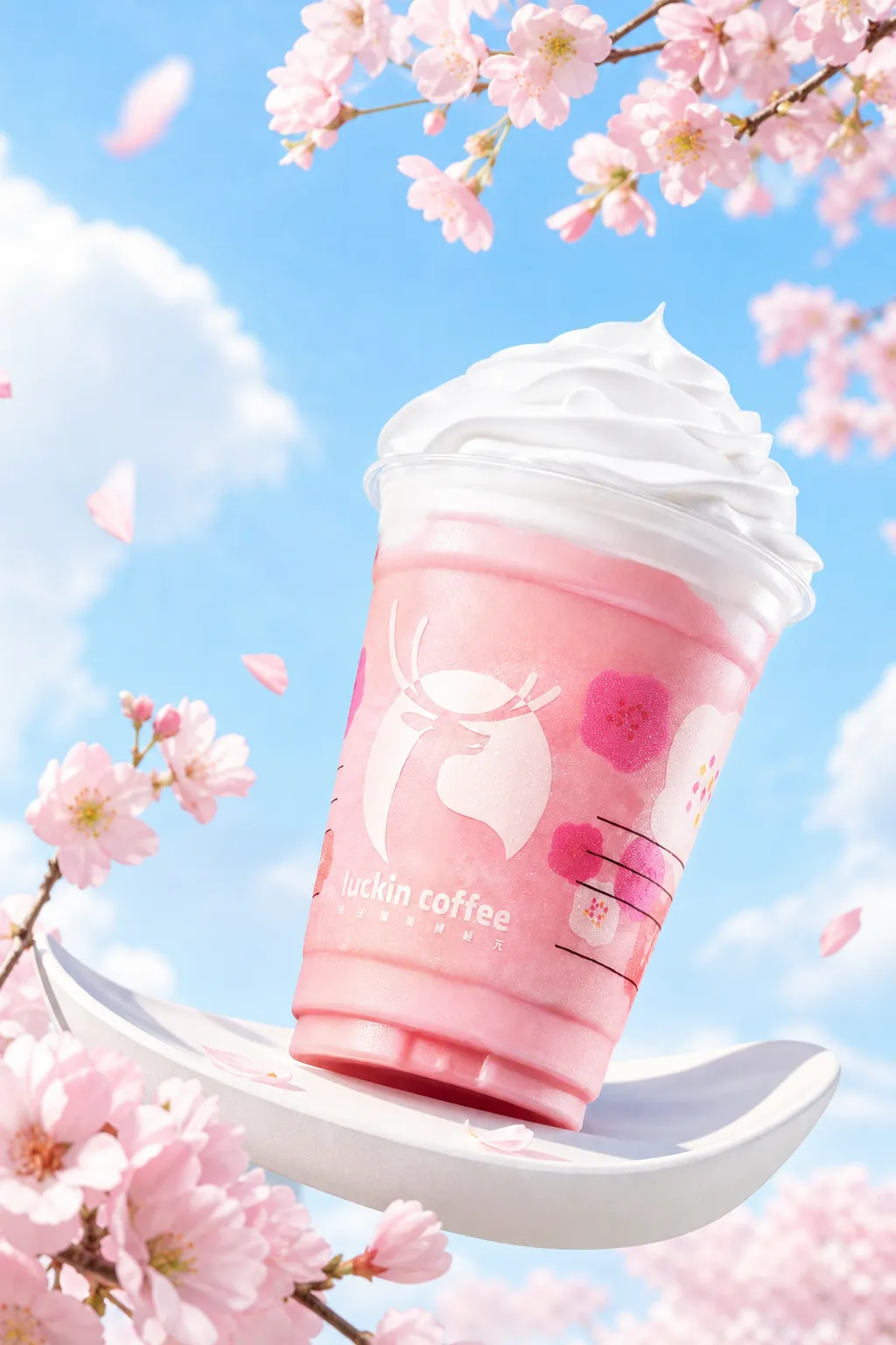 Pink Cherry Blossom Luckin Coffee Drink｜AI Image Generation Prompts