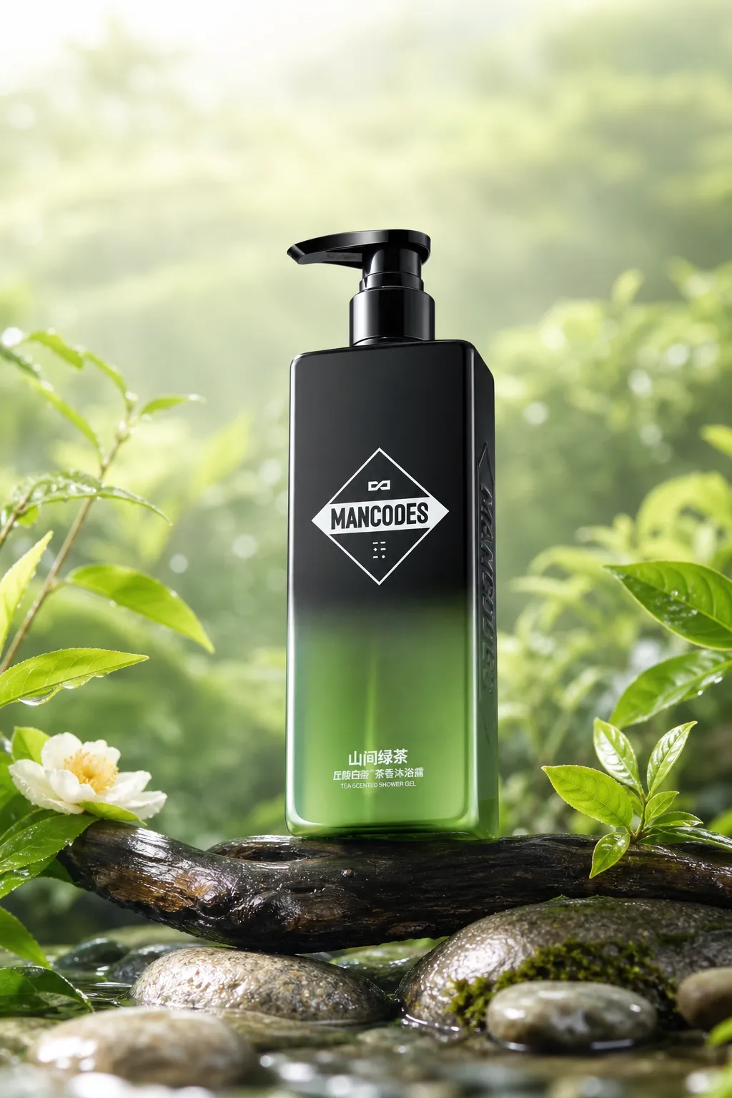 Mancodes Tea Scented Shower Gel Bottle｜AI Image Generation Prompts