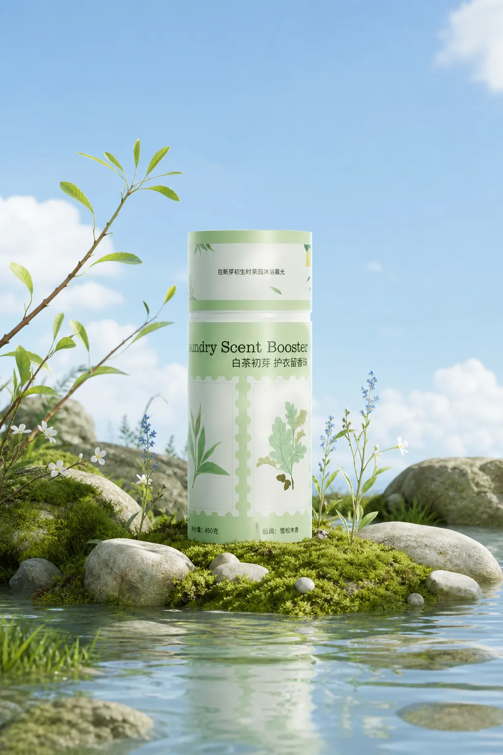 Laundry Scent Booster Bottle in Natural Stream｜AI Image Generation Prompts