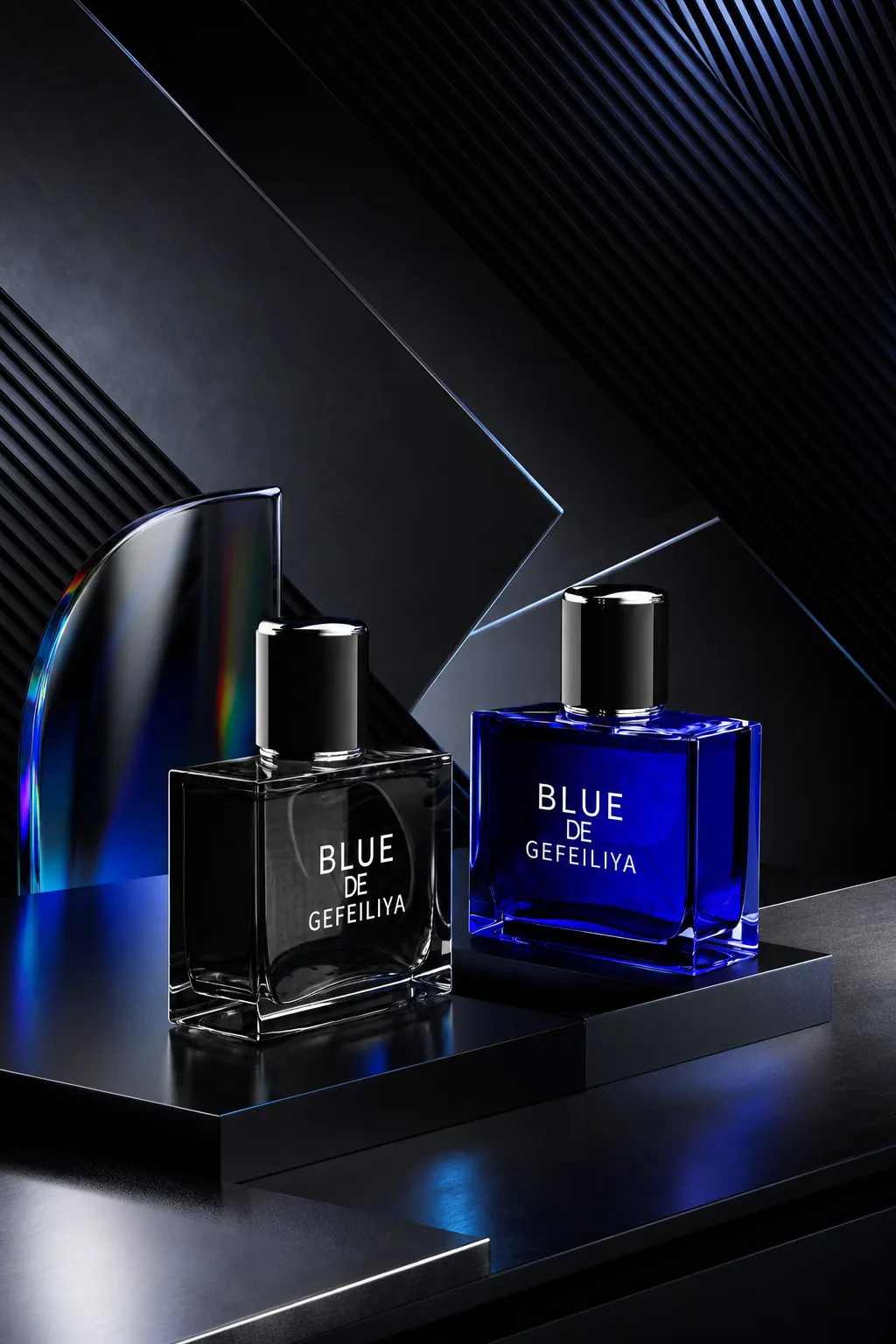 Blue De Gefeiliya Perfume Bottles Display｜AI Image Generation Prompts