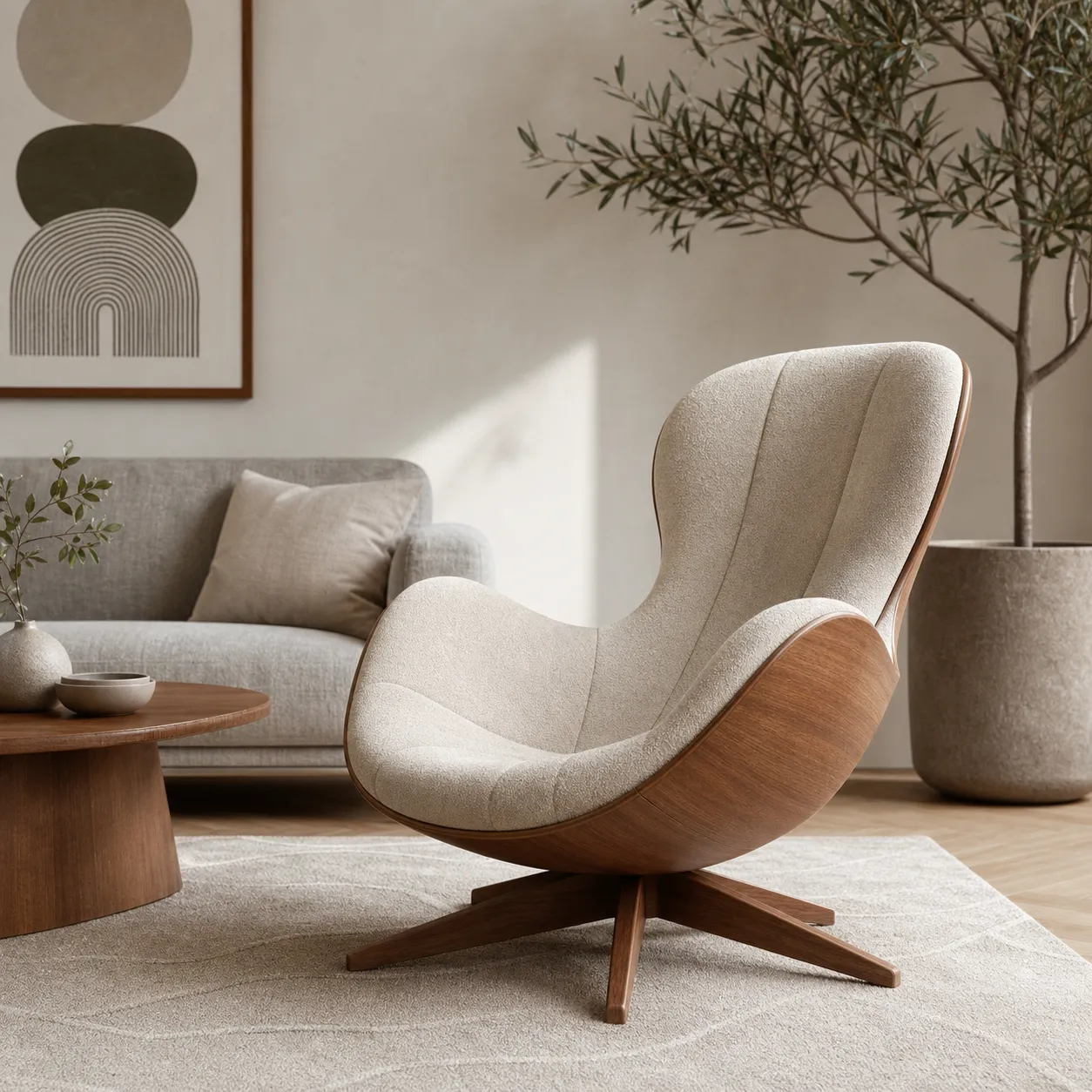 Modern Beige Armchair in Minimalist Living Room｜AI Image Generation Prompts