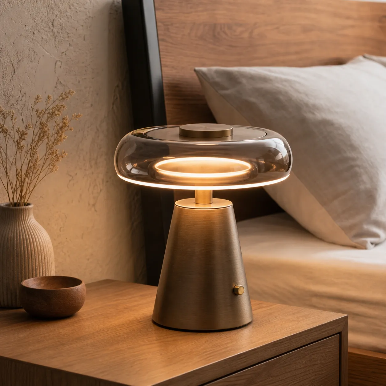 Modern Bronze and Glass Bedside Lamp｜AI Image Generation Prompts