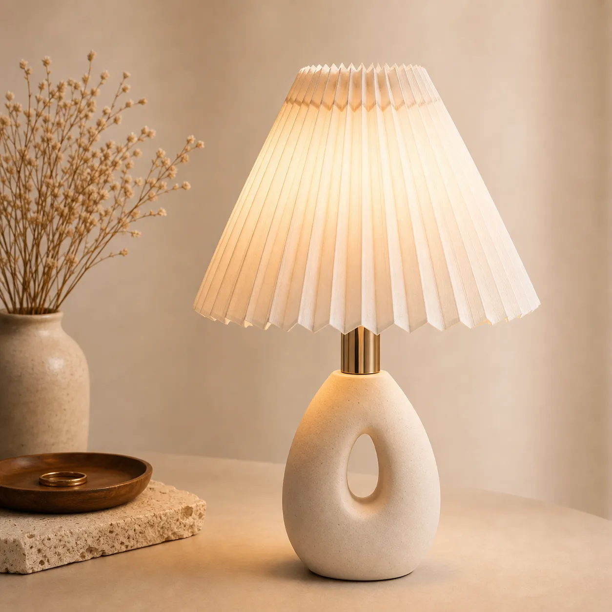 Modern Pleated Table Lamp with Ceramic Base｜AI Image Generation Prompts