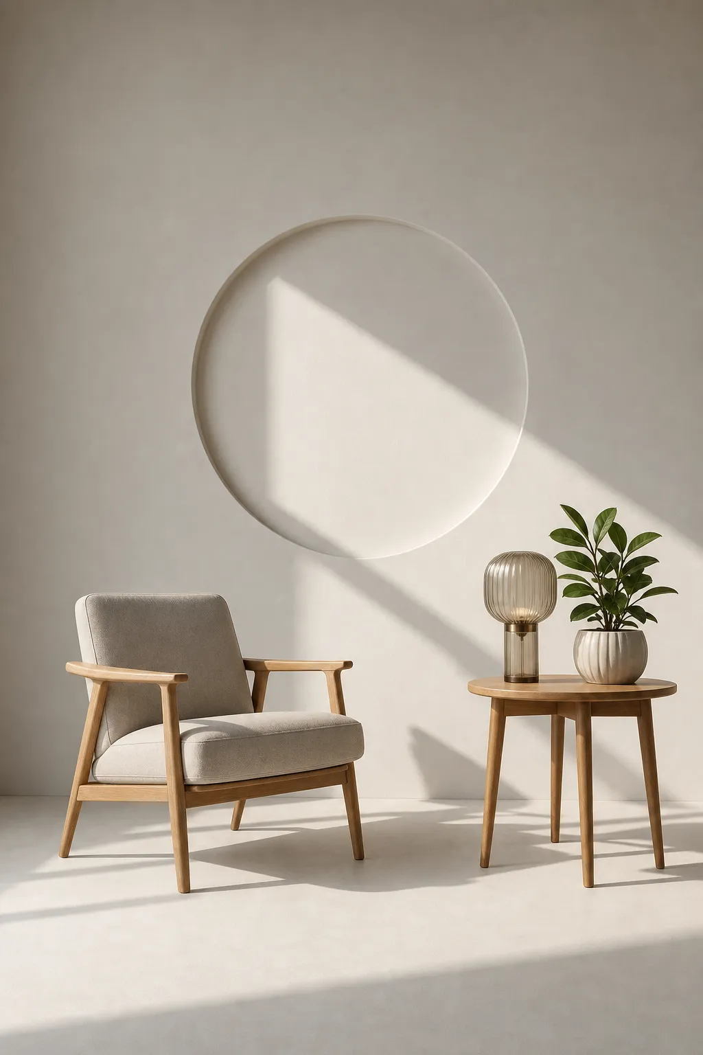 Minimalist living room setup with armchair｜AI Image Generation Prompts