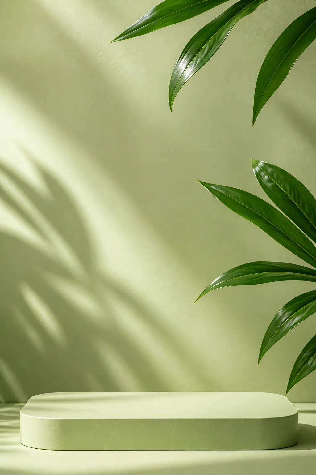 Green Product Display Podium With Tropical Leaves｜AI Image Generation Prompts