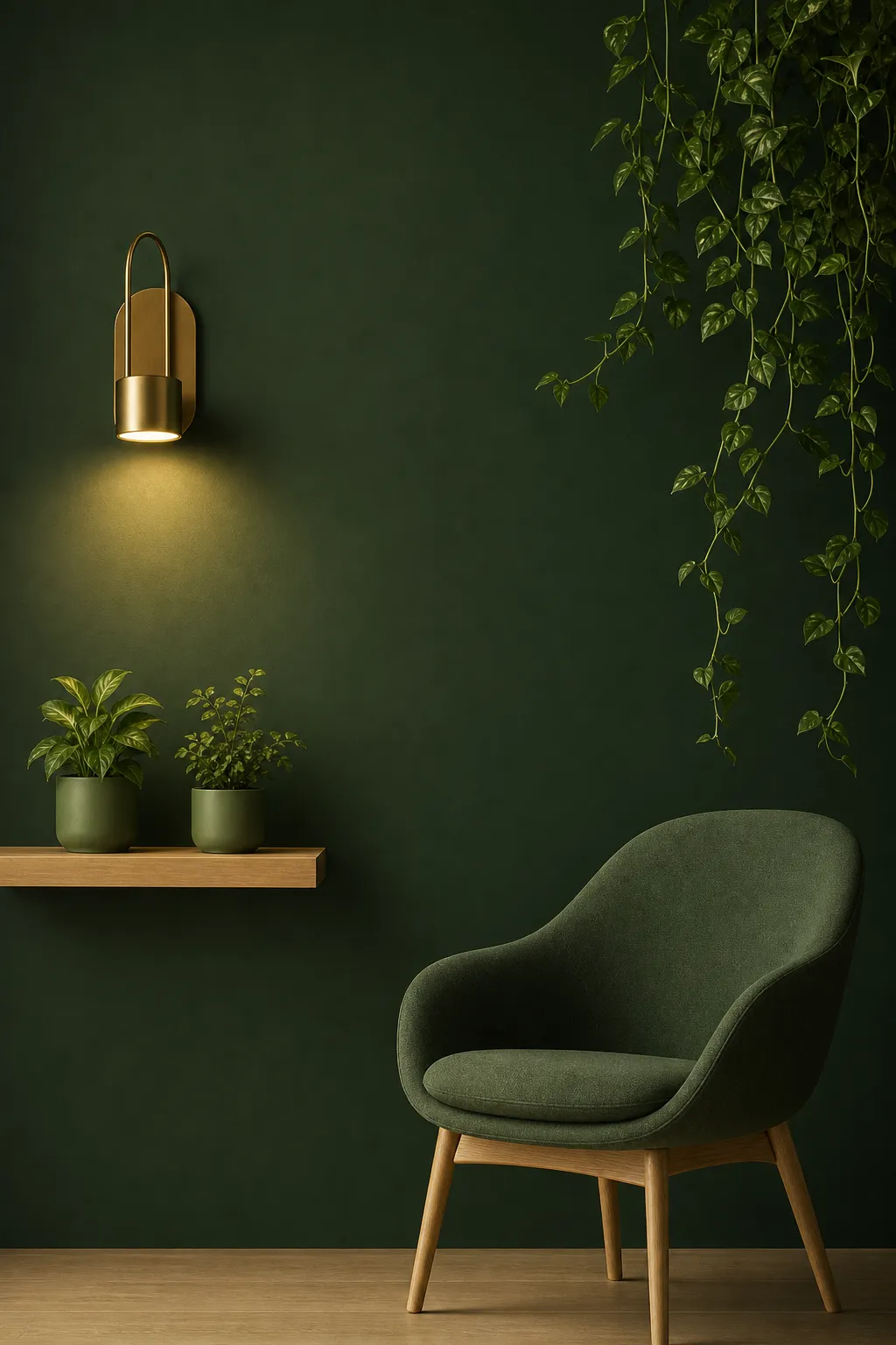 Modern Green Armchair in Dark Room｜AI Image Generation Prompts