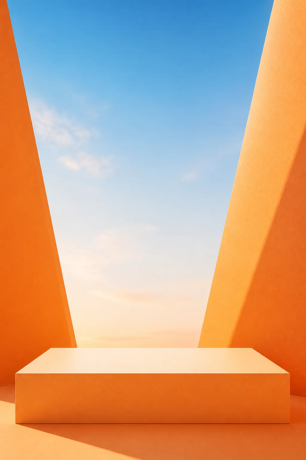Minimalist Orange Podium Against Blue Sky｜AI Image Generation Prompts