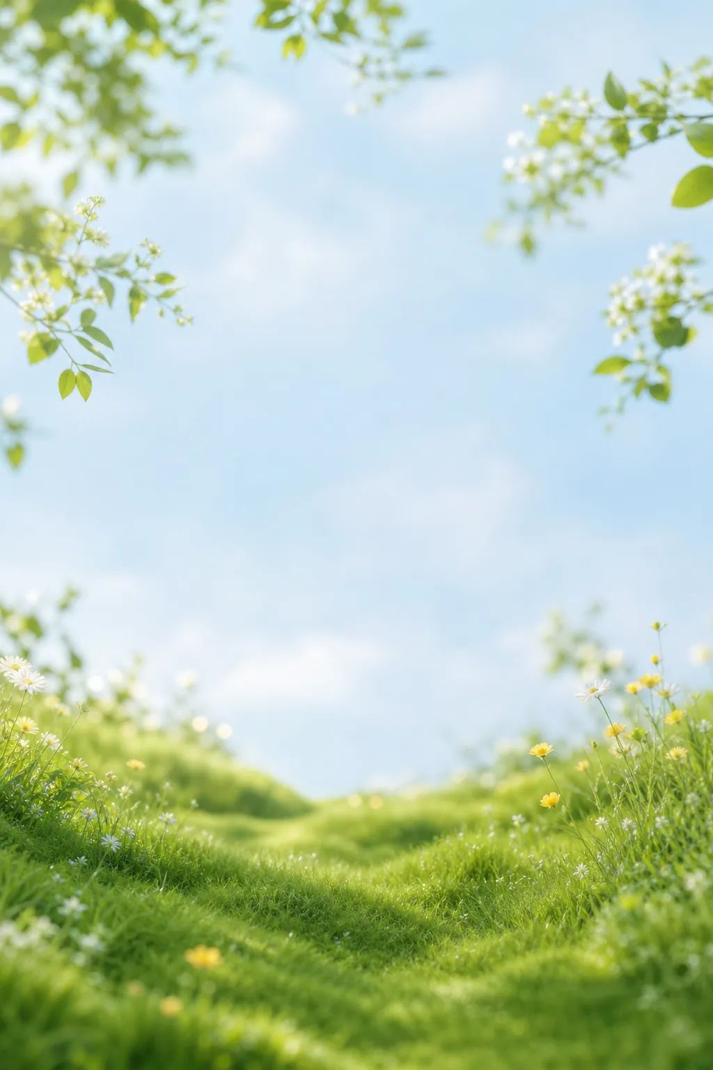 Sunny green meadow with wildflowers and blue sky｜AI Image Generation Prompts