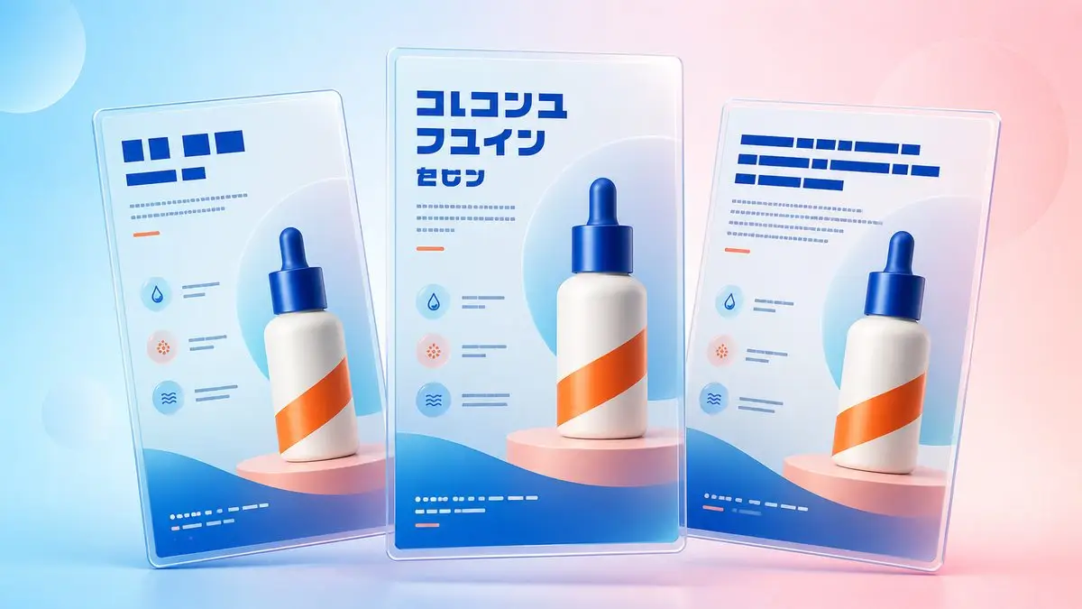 精华液商品海报的多语言版式概念示意