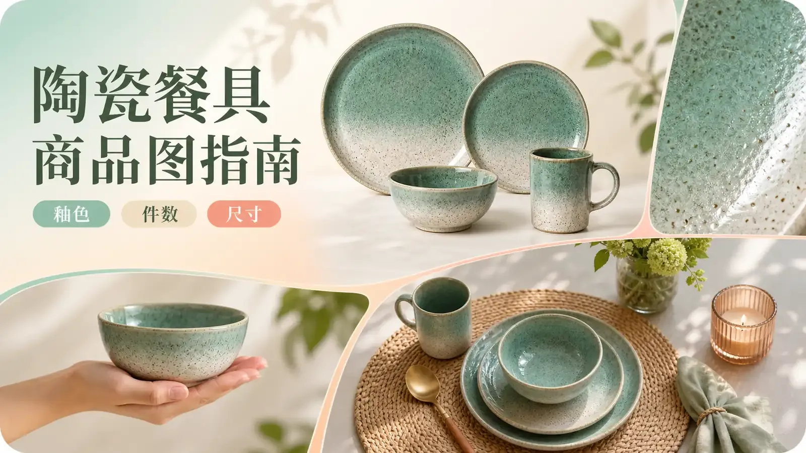 How to list a ceramic dinnerware set on Etsy? A guide to product images, including quantity, glaze color, and size ratios.