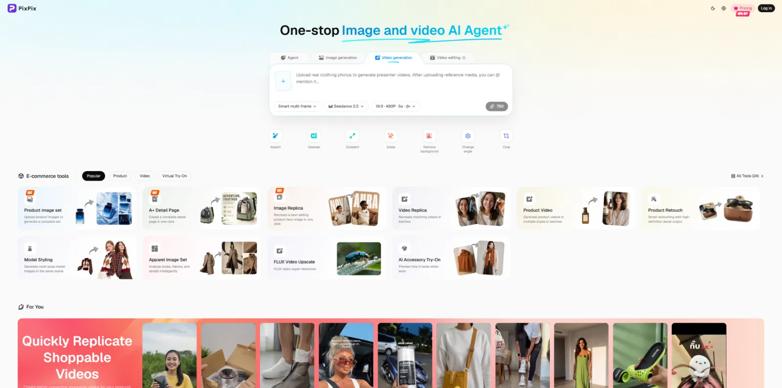 PixPix 一站式图像与视频 AI Agent 的 Seedance 视频生成界面