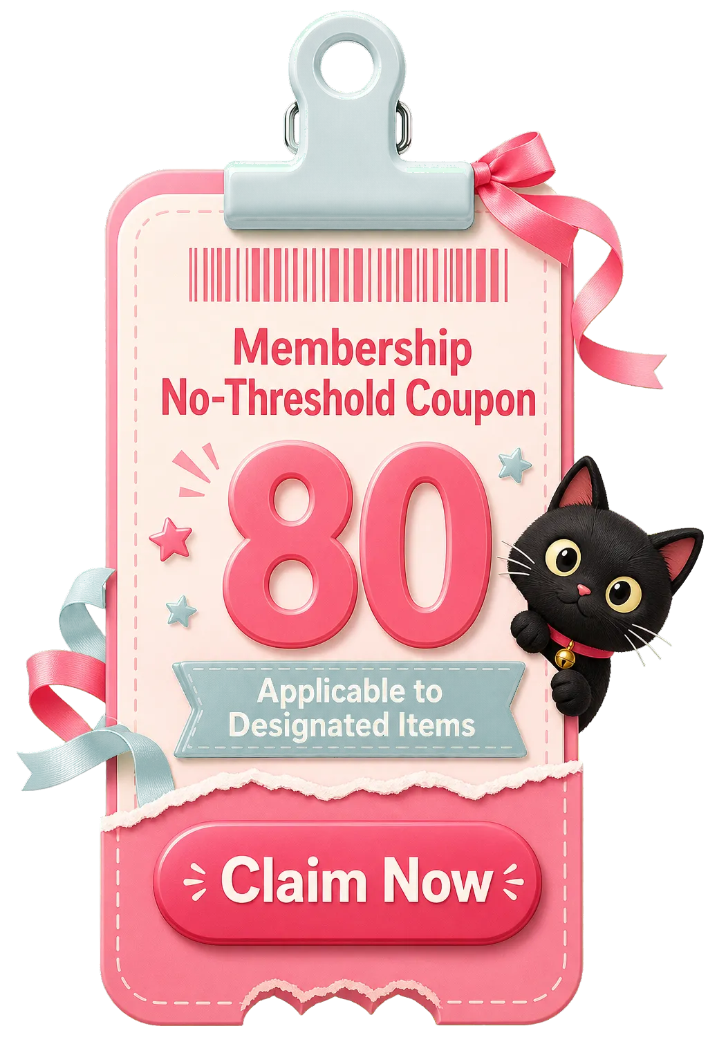Pink Member Coupon 80 Discount with Black Cat｜AI Image Generation Prompts