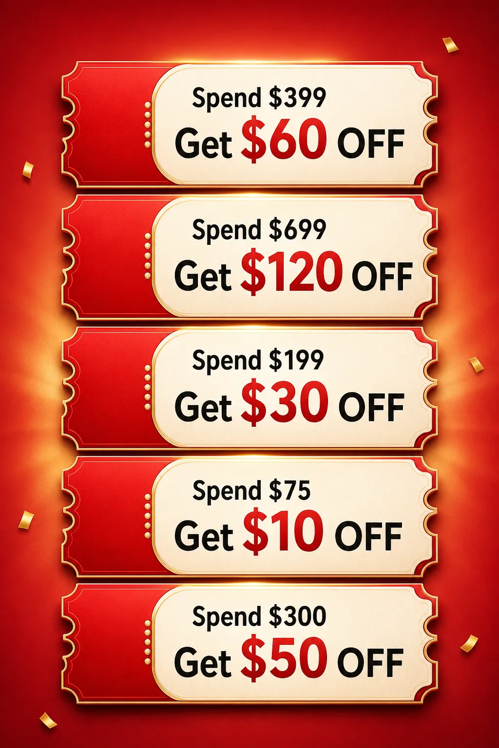 Red and gold promotional discount banners for sales｜AI Image Generation Prompts