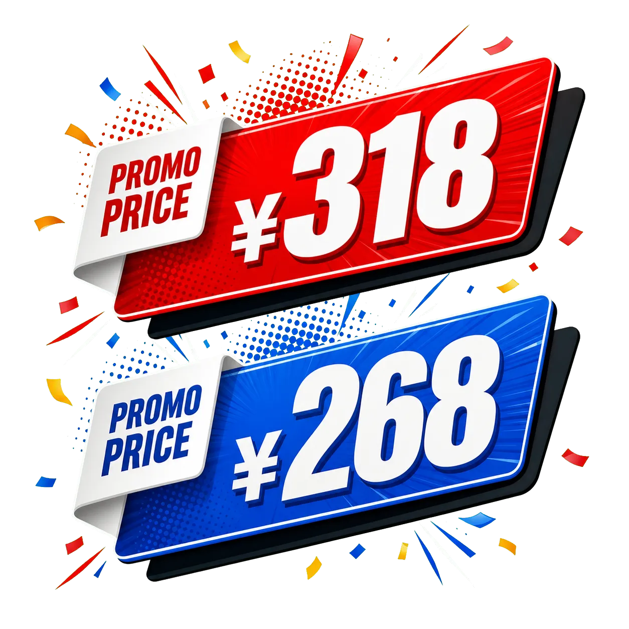 Red and Blue Promotional Price Tags with Numbers｜AI Image Generation Prompts