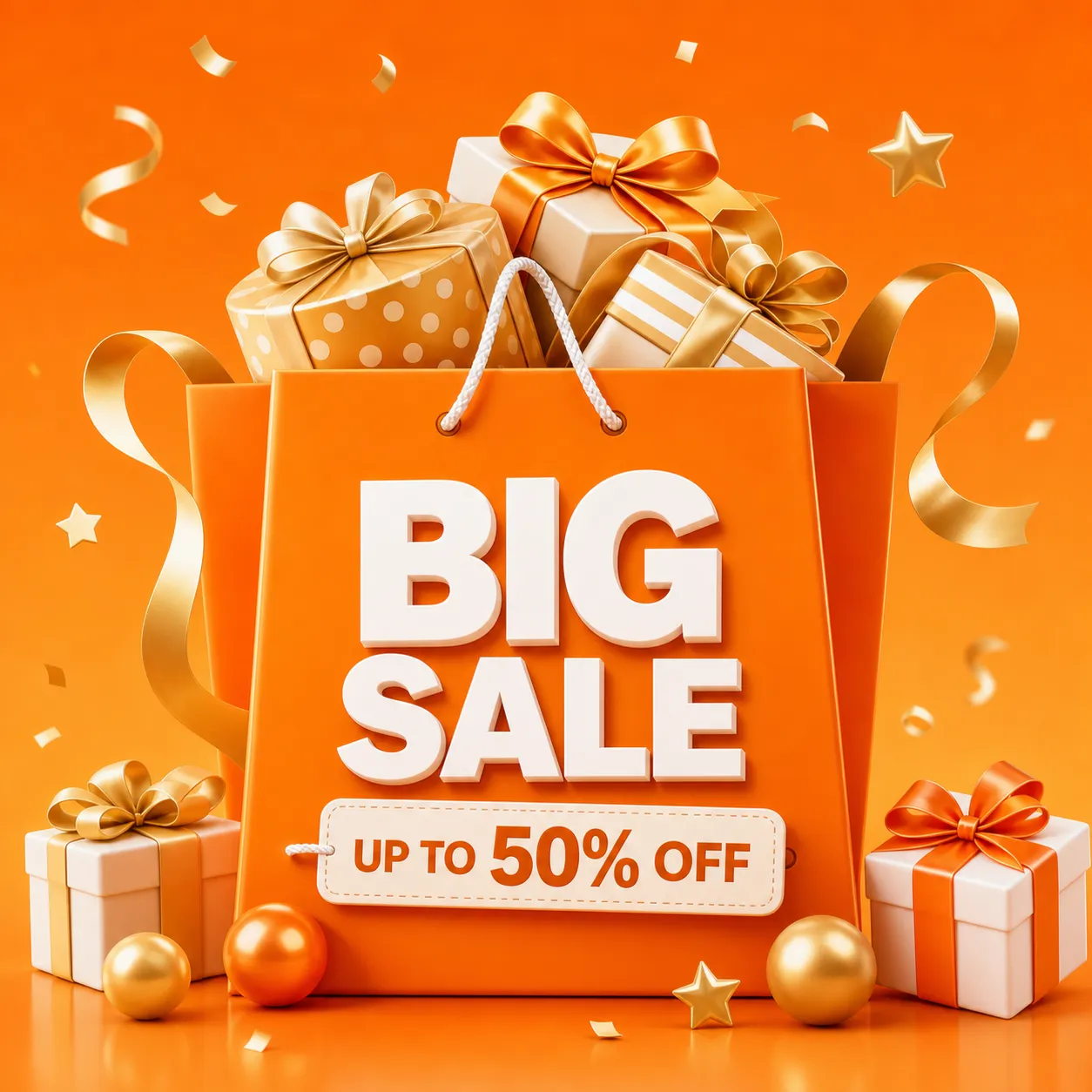 3D Orange Shopping Bag with 618 Sale and Gifts｜AI Image Generation Prompts