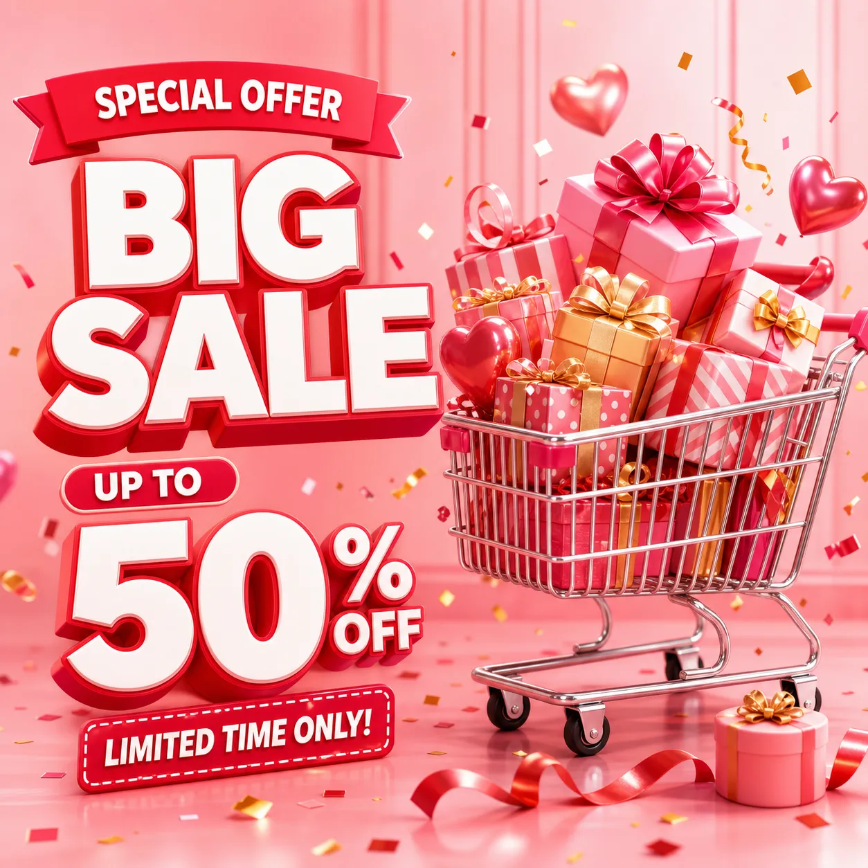 618 Sale Shopping Cart with Gifts and Coins｜AI Image Generation Prompts