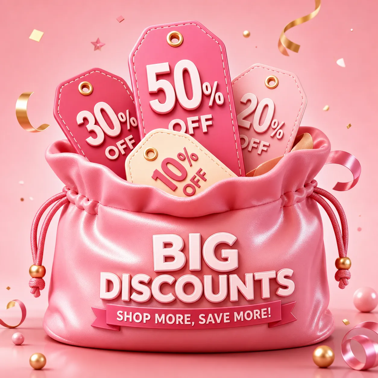 3D Pink Backpack Filled With Discount Tags｜AI Image Generation Prompts