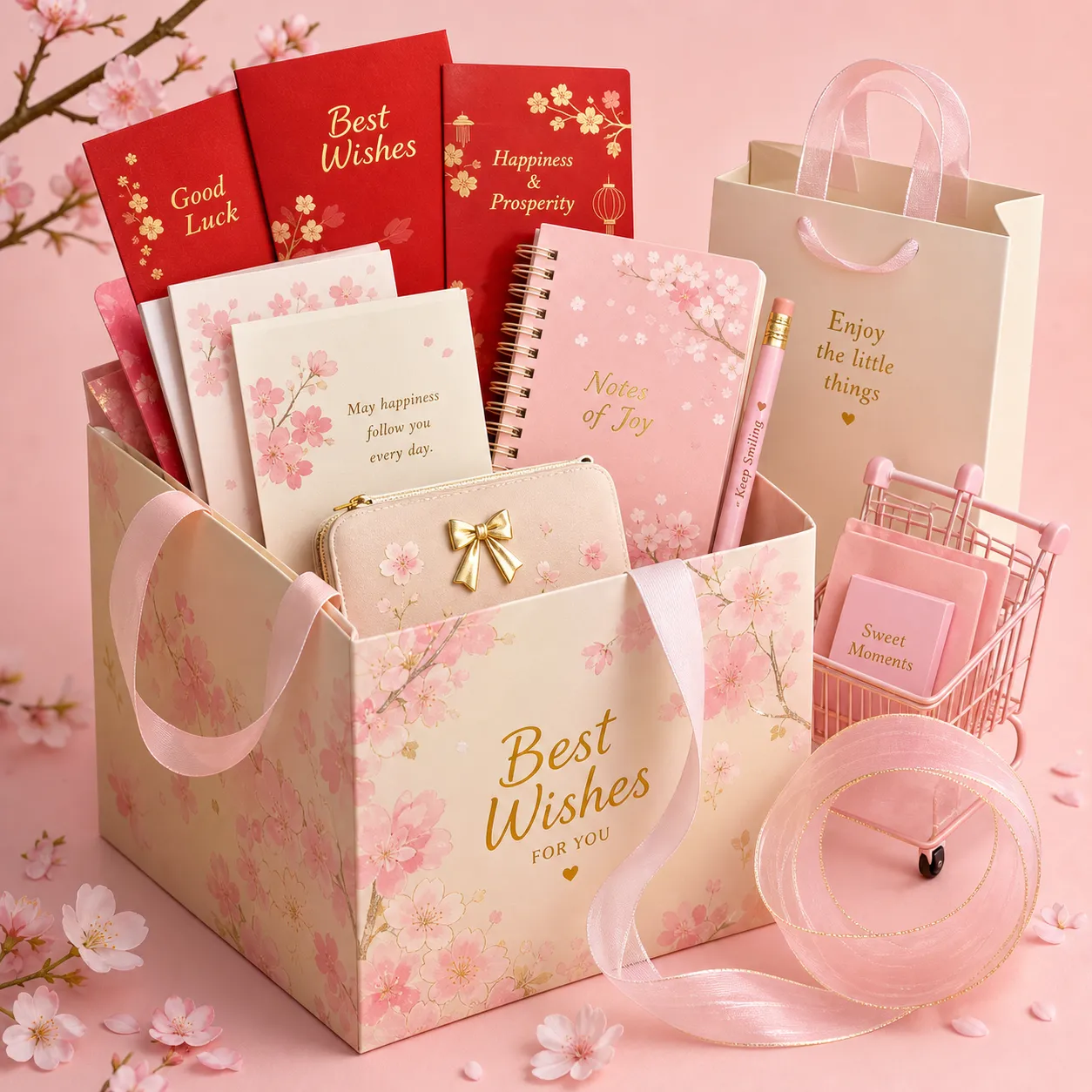 Cute 3D shopping basket filled with colorful gifts｜AI Image Generation Prompts