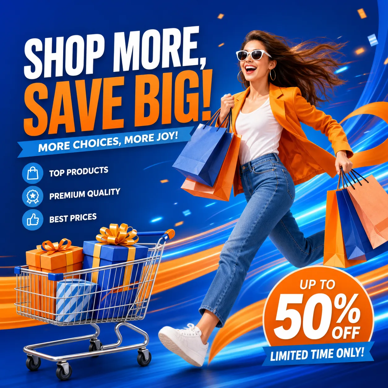 3D cartoon girl pushing shopping cart with gifts｜AI Image Generation Prompts