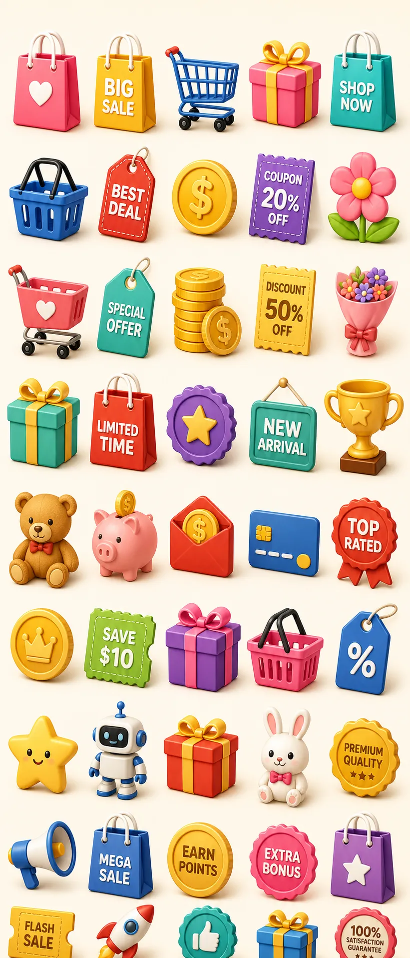 Cute Shopping and Gift Icon Set｜AI Image Generation Prompts