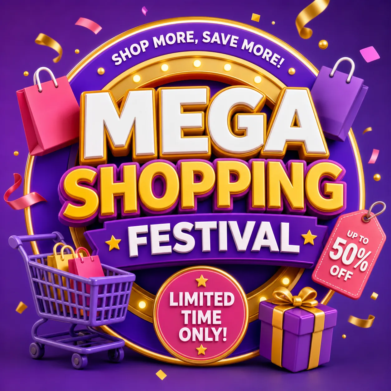 11.11 Shopping Festival Red and Gold 3D Illustration｜AI Image Generation Prompts