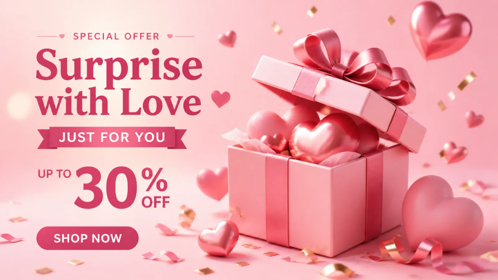 Pink Gift Box Overflowing with Hearts and Ribbons｜AI Image Generation Prompts