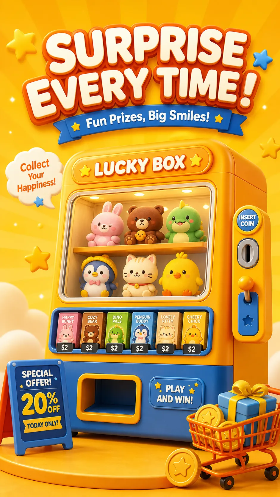 Cute Orange Vending Machine Filled With Gifts｜AI Image Generation Prompts