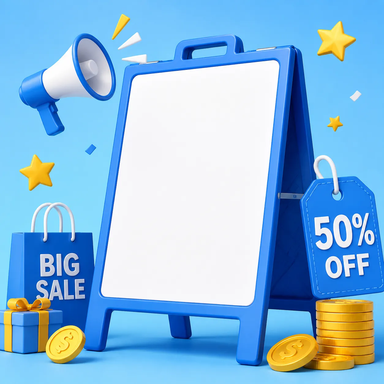 3D Super Sale Sign with Shopping Bags and Gifts｜AI Image Generation Prompts