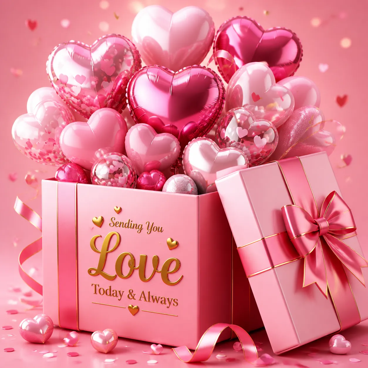 Pink Gift Box with Heart Balloons｜AI Image Generation Prompts