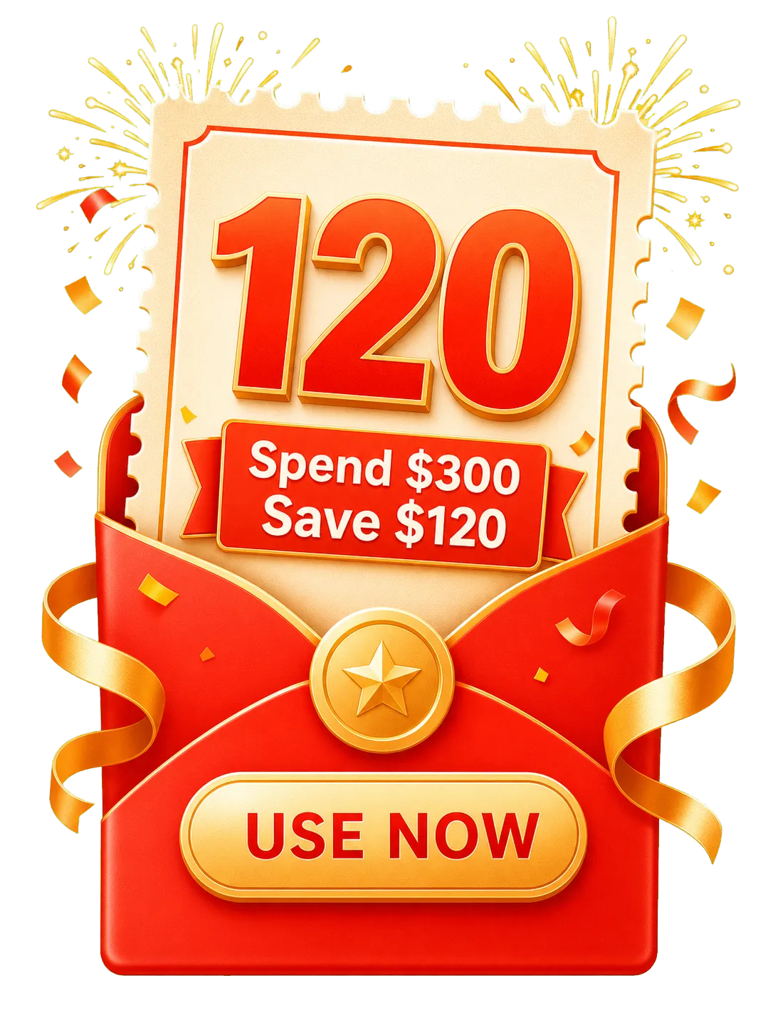 Red promotional coupon voucher for 120 discount｜AI Image Generation Prompts