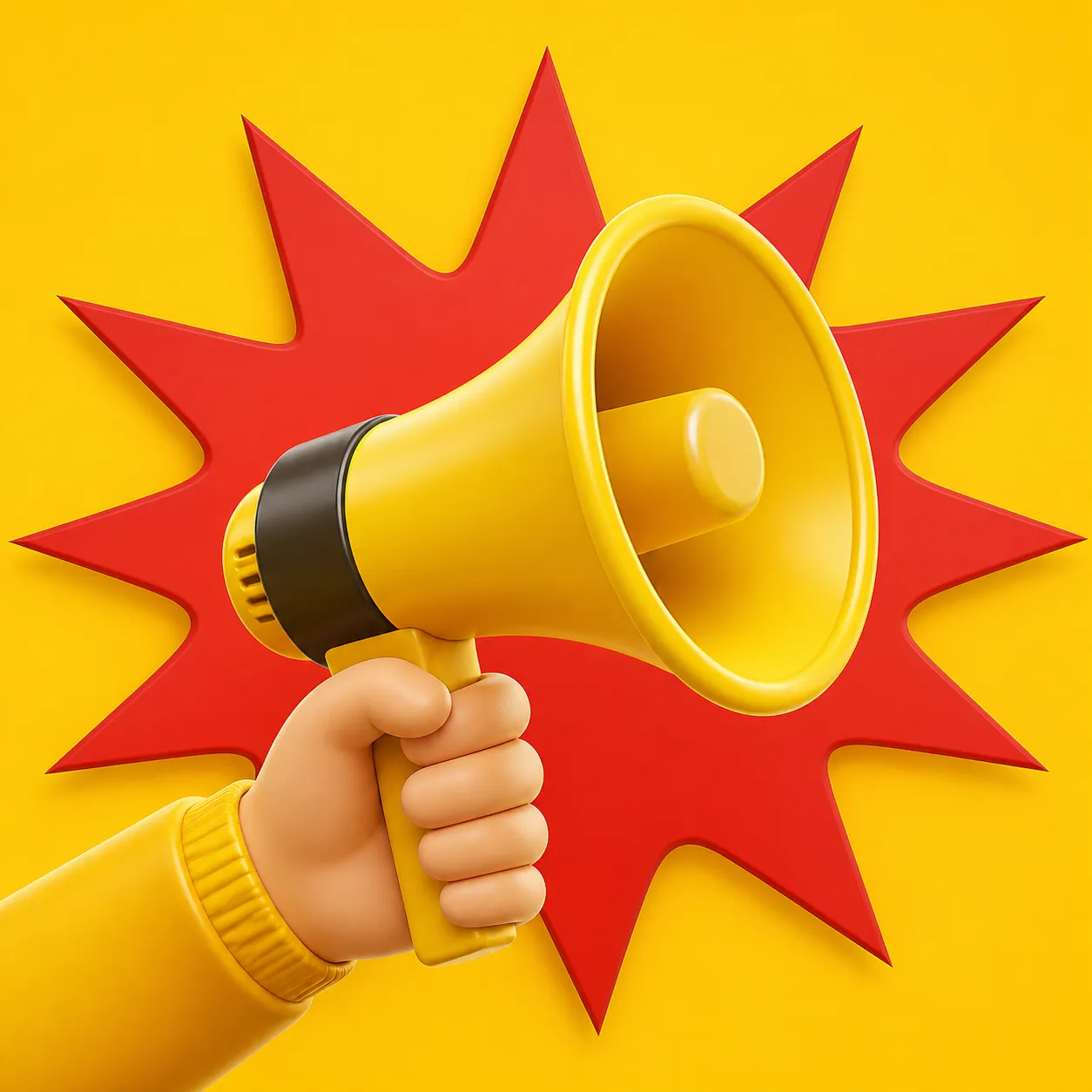3D Hand Holding Yellow Megaphone｜AI Image Generation Prompts