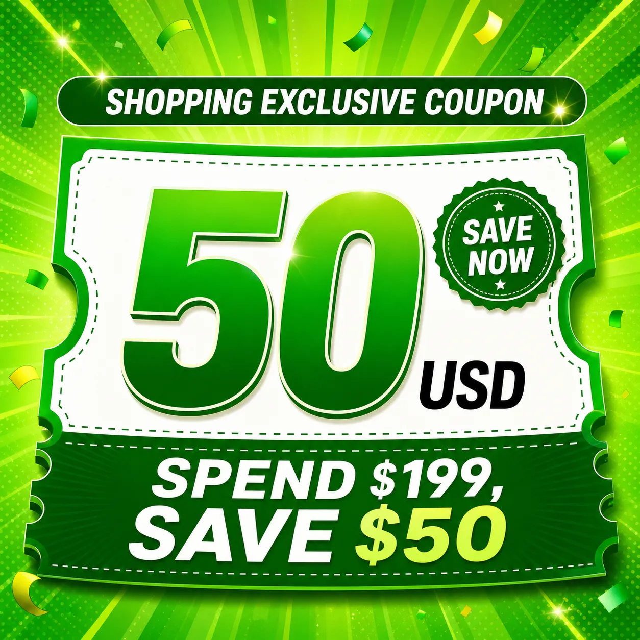 Green Shopping Discount Coupon 50 Off 199｜AI Image Generation Prompts