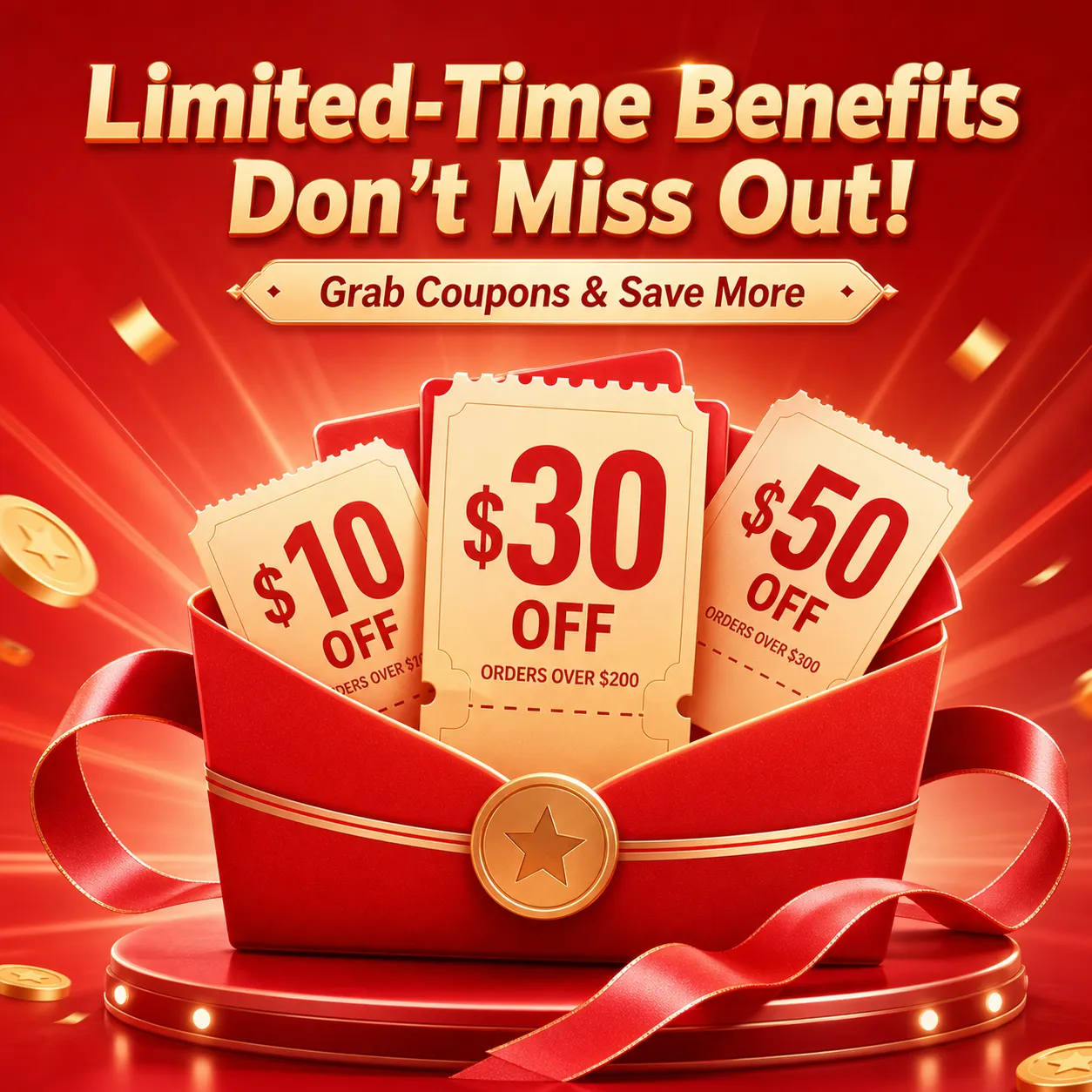 Red newcomer savings wallet with coupons and gold coins｜AI Image Generation Prompts